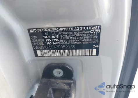 2003 Mercedes-Benz Sl 500 from USA, damaged, VIN WDBSK75F43F059139